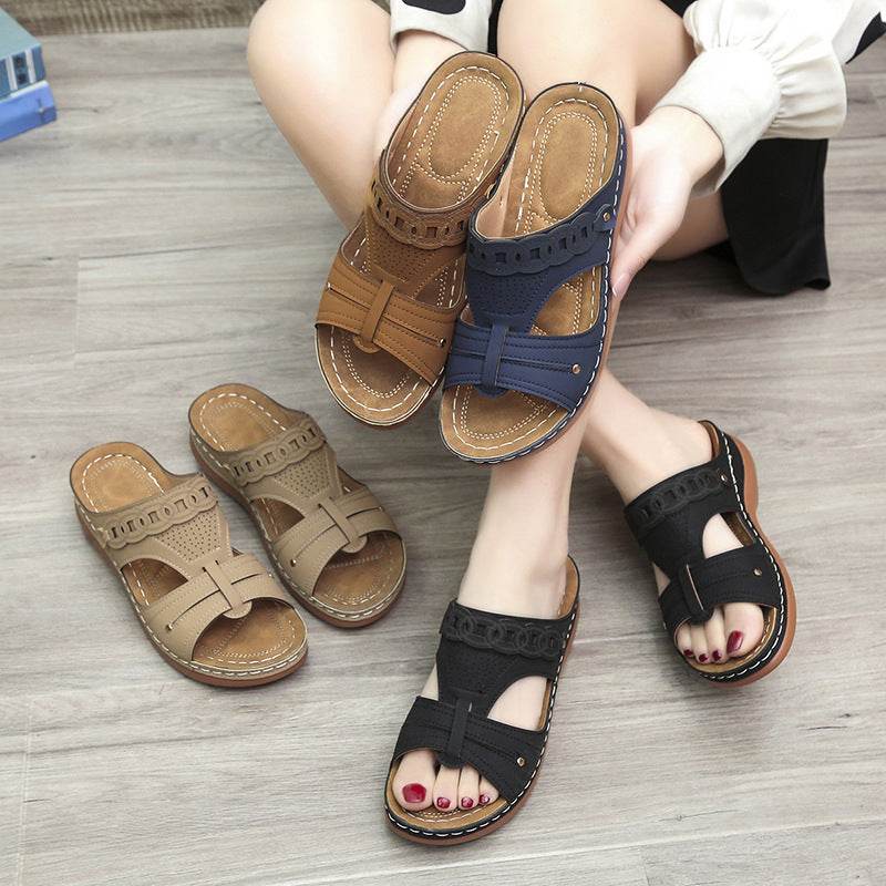 Women's Slippers Wedge Heel Round Toe Roman Shoes - MYLUXURY LANE ENTERPRISE