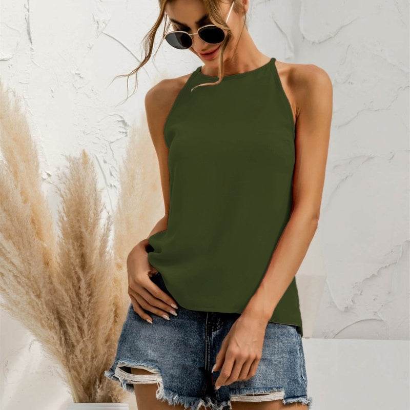 Spring And Summer Sleeveless Halter Pure Color All-matching Vest - MYLUXURY LANE ENTERPRISE