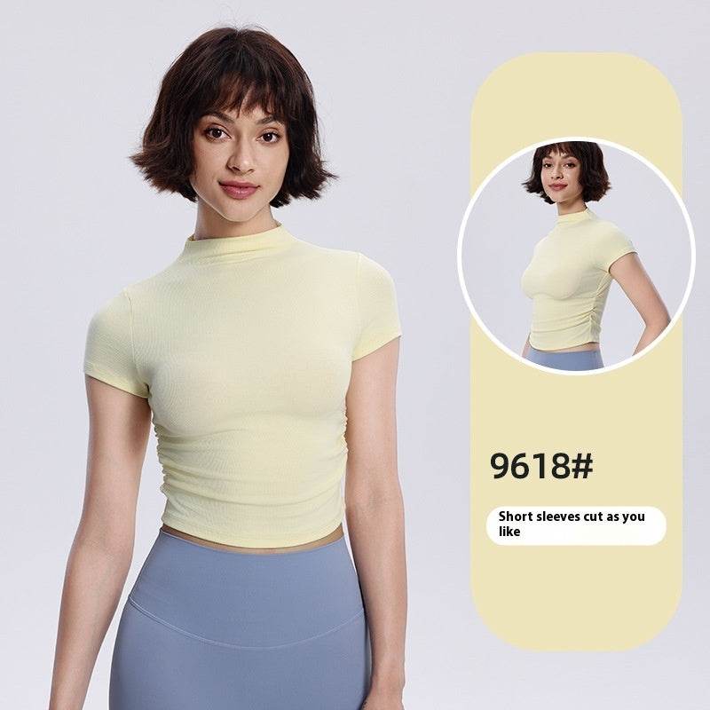 Women's Graceful And Fashionable Slim-fit Half Turtleneck Pleated Waist Yoga Clothes Sports Casual Top - MYLUXURY LANE ENTERPRISE
