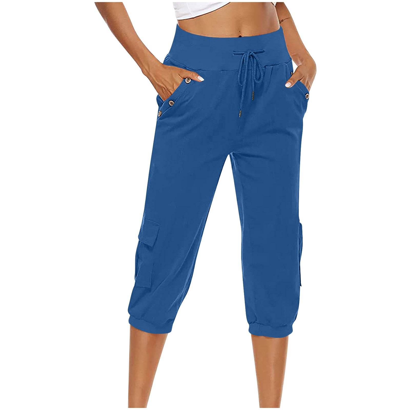 Women's Cropped Pants Cotton Linen Cargo Pocket Casual Pants - MYLUXURY LANE ENTERPRISE
