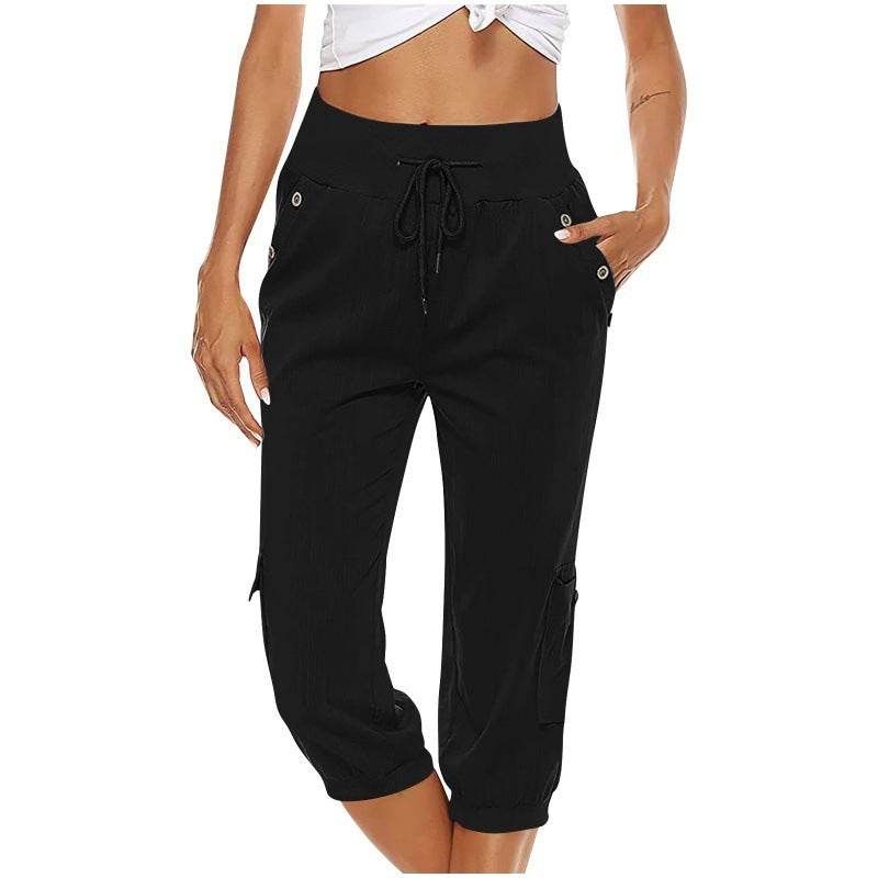 Women's Cropped Pants Cotton Linen Cargo Pocket Casual Pants - MYLUXURY LANE ENTERPRISE