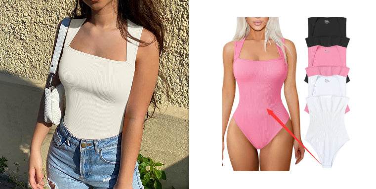 Thread Square Neck Jumpsuit Sleeveless Slim Fit Tank Top Summer Shapewear - MYLUXURY LANE ENTERPRISE