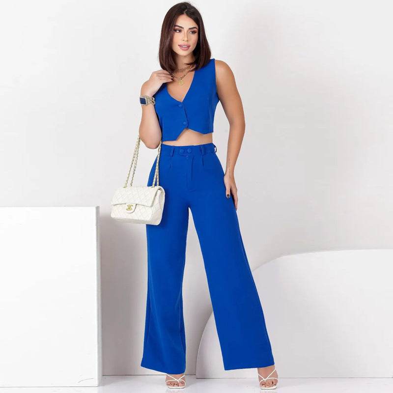 European And American Fashion Casual Slim Fit Sleeveless Two-piece Suit - MYLUXURY LANE ENTERPRISE
