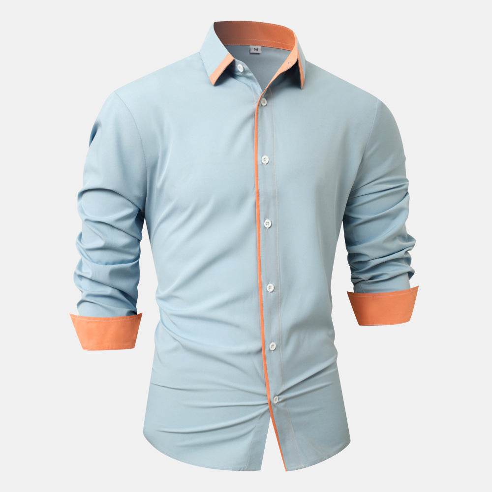 Fashion Solid Color Stitching Contrast Color Casual Long Sleeve Men's Shirt - MYLUXURY LANE ENTERPRISE