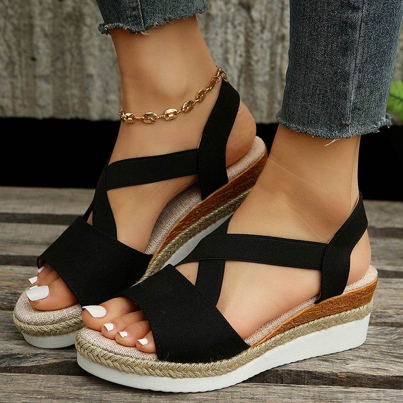 Wedge Sandals For Women Cross-strap Platform Gladiator Hemp Heel Shoes Summer - MYLUXURY LANE ENTERPRISE