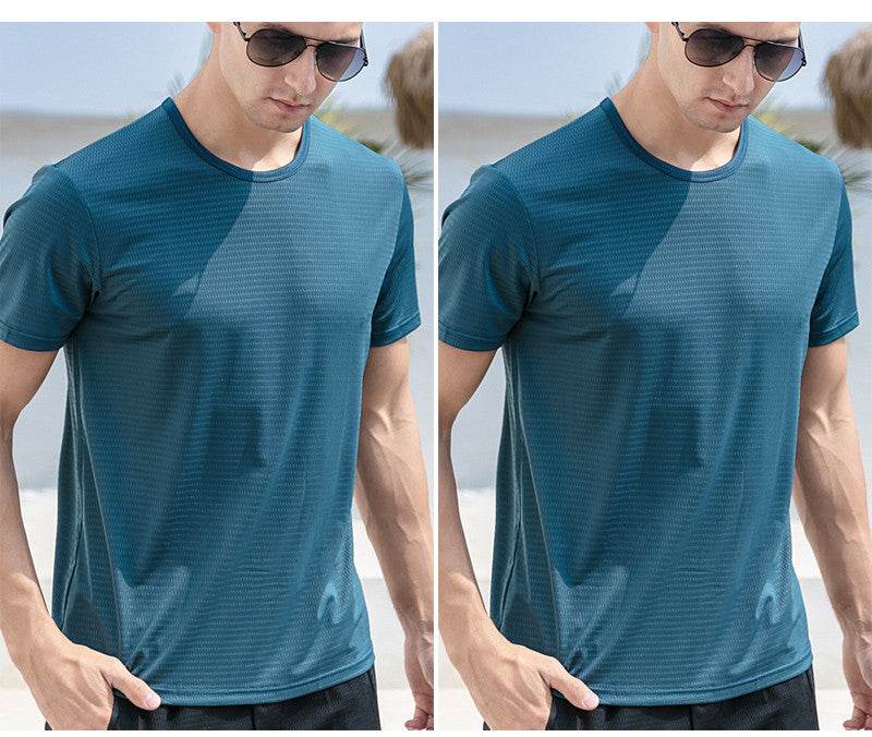 Ice Silk Short Sleeve T-shirt Men's Summer New Thin Mesh Quick Dry T-shirt Breathable Loose Large Sports Half Sleeve - MYLUXURY LANE ENTERPRISE