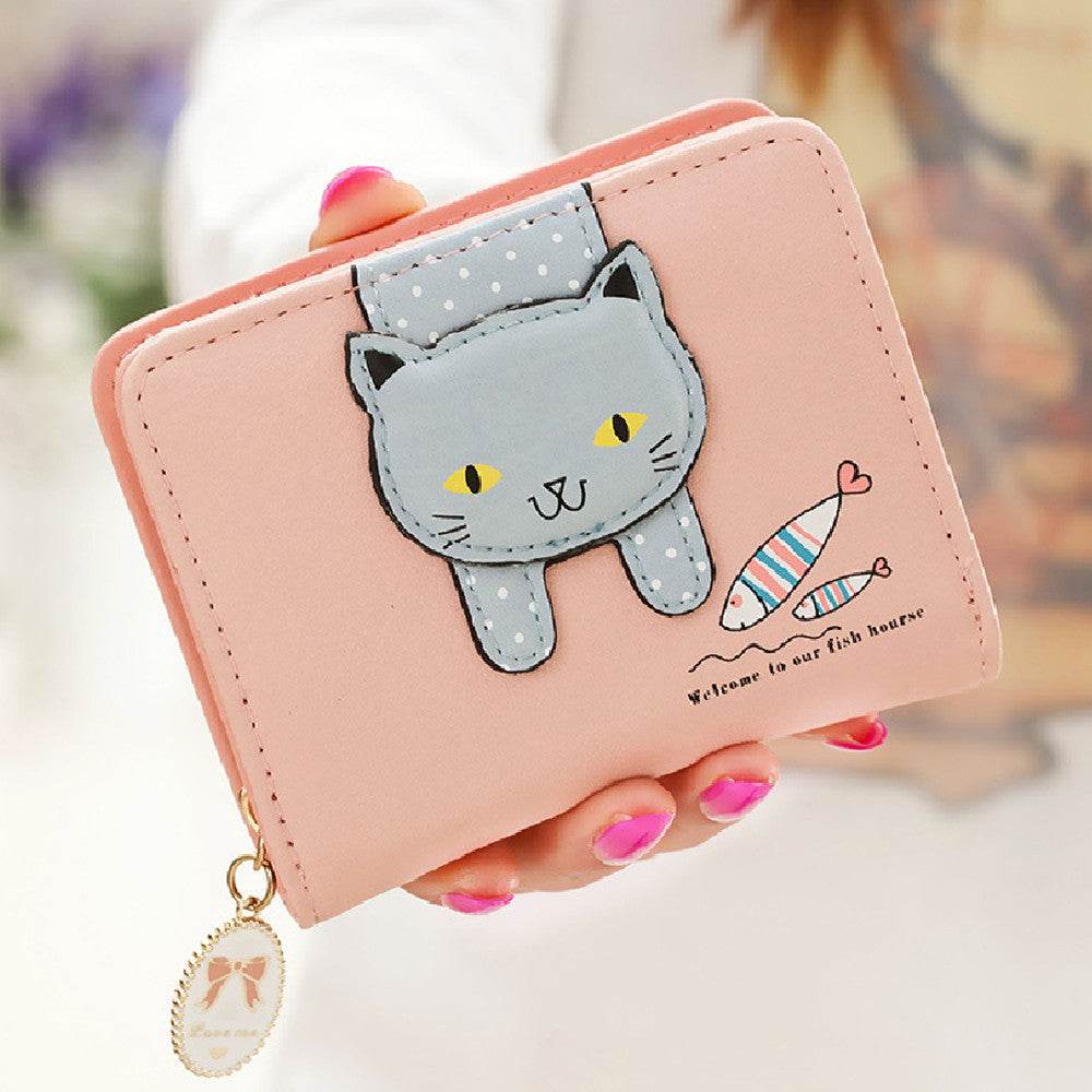 Short Cute Zipper Cartoon Cat Printing Student Coin Purse - MYLUXURY LANE ENTERPRISE