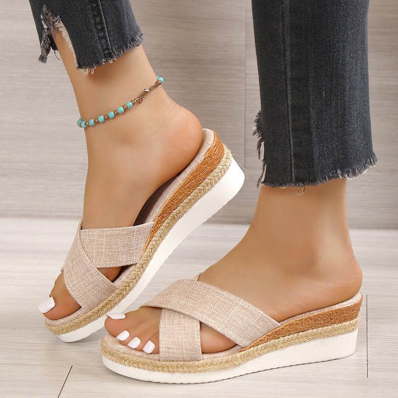 Summer Shoes Women Hemp Wedge Sandals Platform Slippers - MYLUXURY LANE ENTERPRISE