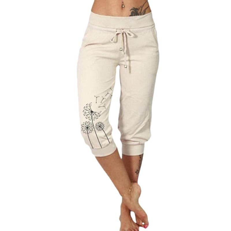 Casual Fashion Printing Loose High Waist Lace-up Cropped Pants - MYLUXURY LANE ENTERPRISE
