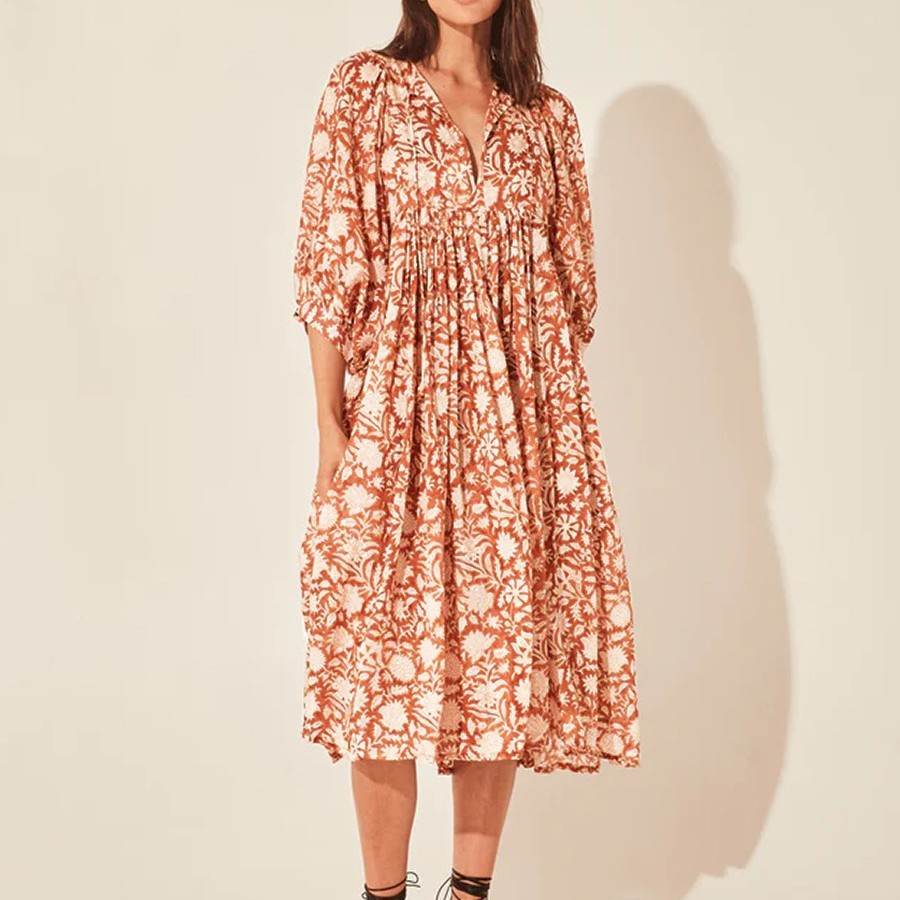 New Floral Fashion Women's Loose Large Size Casual Summer Dresses With Medium Sleeves - MYLUXURY LANE ENTERPRISE