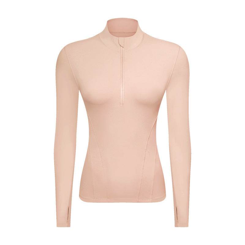 Double-sided Nylon Half Zipped Stand Collar Yoga Jacket Women's Stretch Tight-fitting Cinched Slimming Sports Jacket - MYLUXURY LANE ENTERPRISE