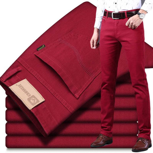 Summer White Men's Jeans Wine Red Slim-fit Straight Stretch Cotton Color Business Casual Long Pants Trend - MYLUXURY LANE ENTERPRISE