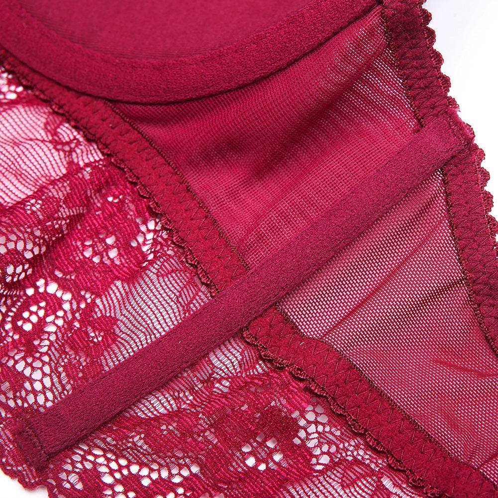 Court Style Wine Red Lace Bra Set Women - MYLUXURY LANE ENTERPRISE