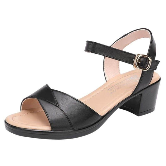Mid Heel 3-5cm Chunky Heel Open Toe Rubber Sandals Ankle-strap Buckle PU - MYLUXURY LANE ENTERPRISE