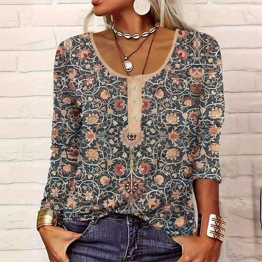Women's V-neck Ethnic Print Plus Size T-shirt - MYLUXURY LANE ENTERPRISE
