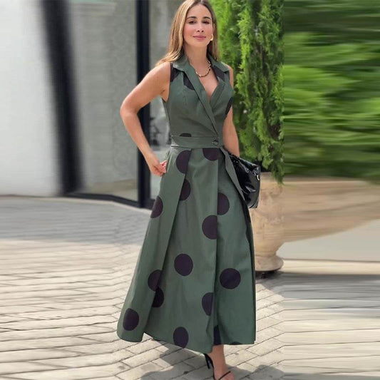 Low Cut V-neck Sleeveless Waist Elegant Dress - MYLUXURY LANE ENTERPRISE