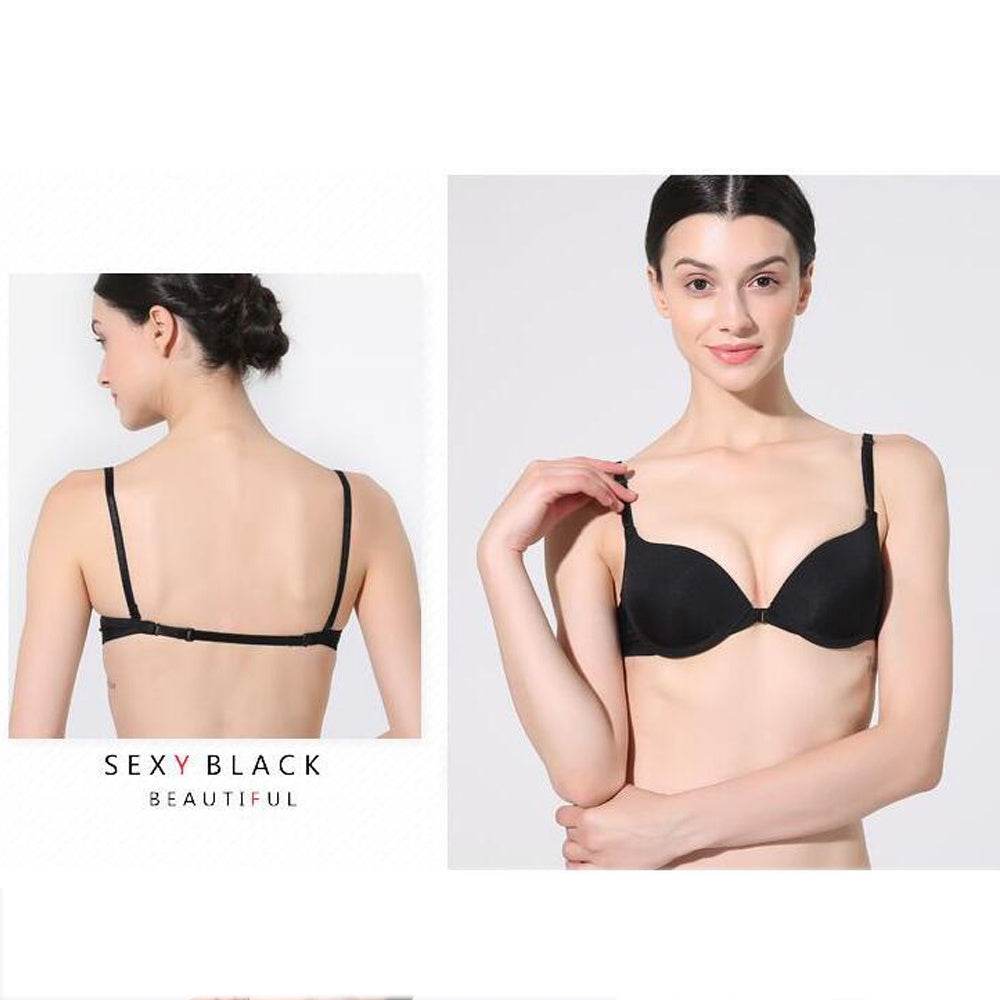 Breathable Front Closure Bra Women's One-strap Solid Color Beauty Back Bra Glossy Small Chest Seamless Underwear - MYLUXURY LANE ENTERPRISE