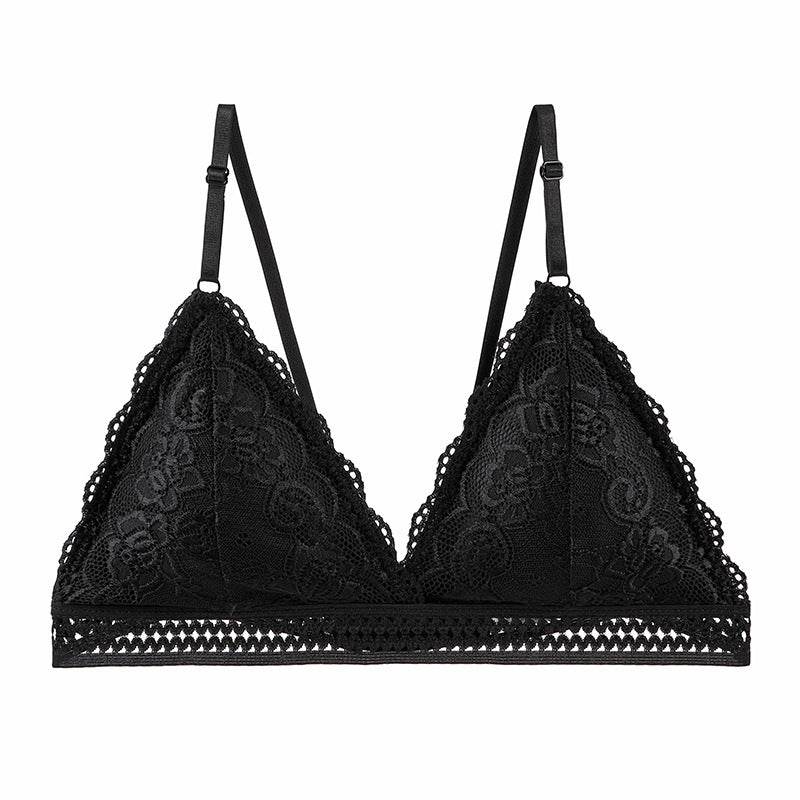 Wireless Lace Triangle Cup Push Up Bra for Women - Removable Padded, Medium Support, Preppy Style, Solid Color, Knit Fabric, Hand Washable - MYLUXURY LANE ENTERPRISE