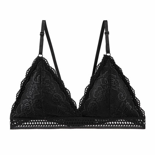 Wireless Lace Triangle Cup Push Up Bra for Women - Removable Padded, Medium Support, Preppy Style, Solid Color, Knit Fabric, Hand Washable - MYLUXURY LANE ENTERPRISE