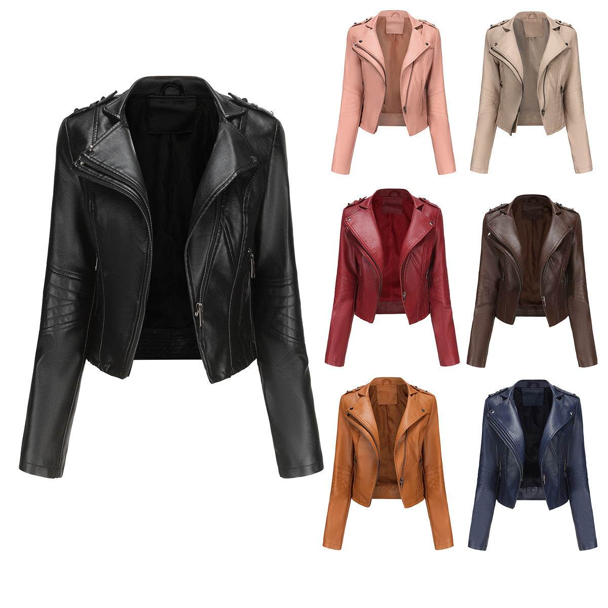 Women's Fashionable Fitted Long Sleeve Leather Coat - MYLUXURY LANE ENTERPRISE