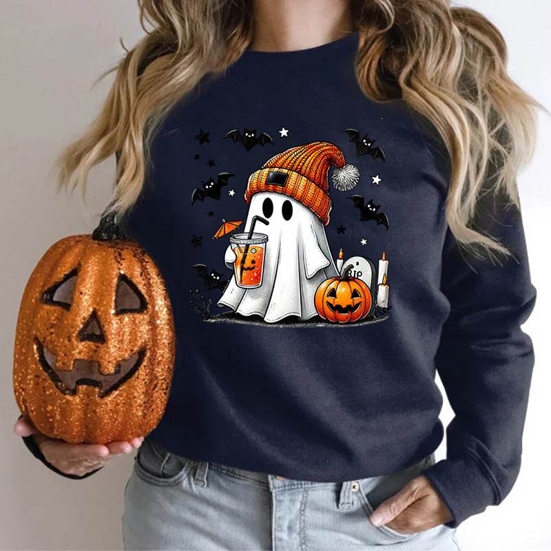 Women's Sweatshirt Halloween Ghost Pumpkin Bat Print Pullover - MYLUXURY LANE ENTERPRISE