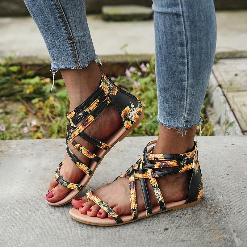 Women's Woven Cross Strap Back Zipper Sandals - MYLUXURY LANE ENTERPRISE