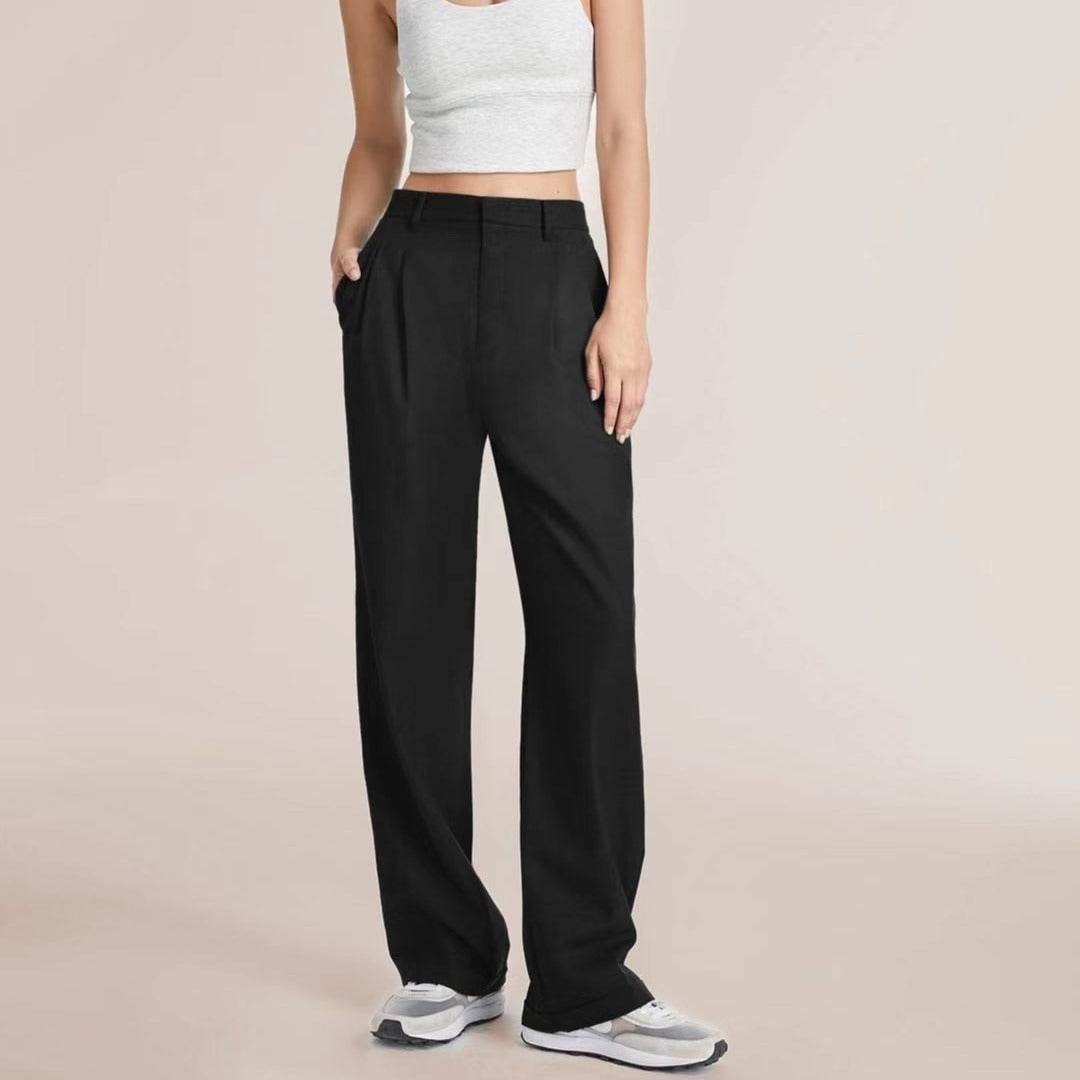 Commuter Drooping Slimming Solid Pocket High Waist Wide Leg Pants - MYLUXURY LANE ENTERPRISE