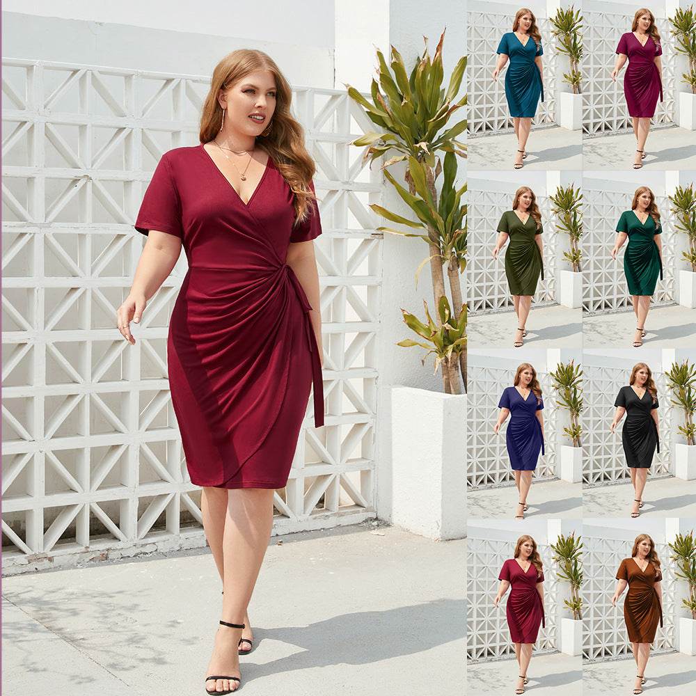 Plus Size Women's Solid Color Casual Holiday Dress - MYLUXURY LANE ENTERPRISE