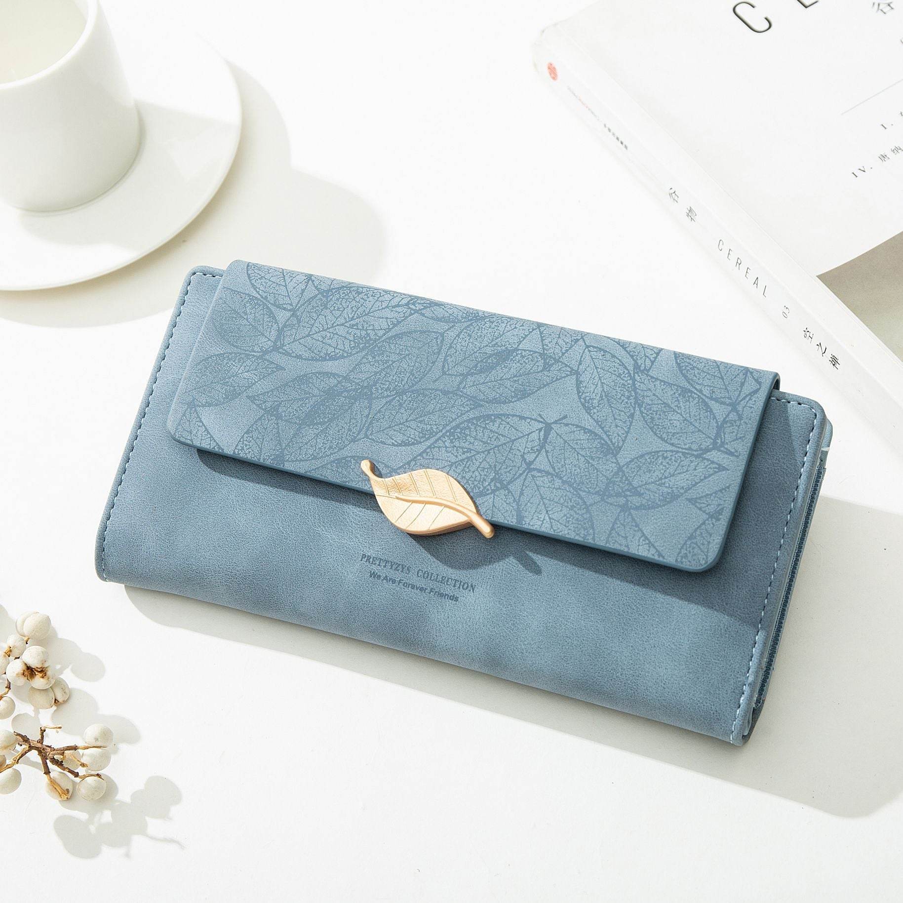 European And American Antique Frosted Leaf Buckle Long Handbag - MYLUXURY LANE ENTERPRISE
