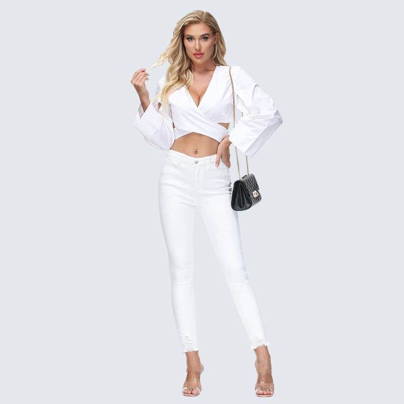Women's White Ankle Tight High Waist Skinny Jeans - MYLUXURY LANE ENTERPRISE