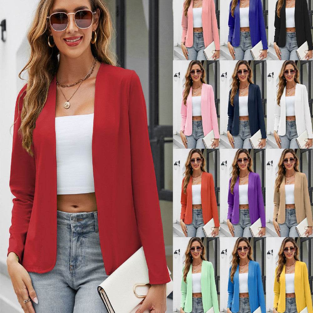 Slim-fit Long Sleeve Pure Color All-matching Collarless Cardigan Small Suit Coat Shawl - MYLUXURY LANE ENTERPRISE