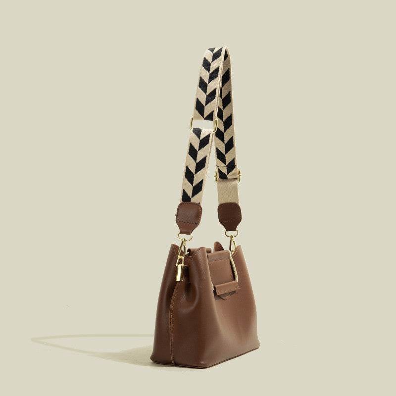 Crossbody Wide Shoulder Strap Portable Bucket Bag - MYLUXURY LANE ENTERPRISE
