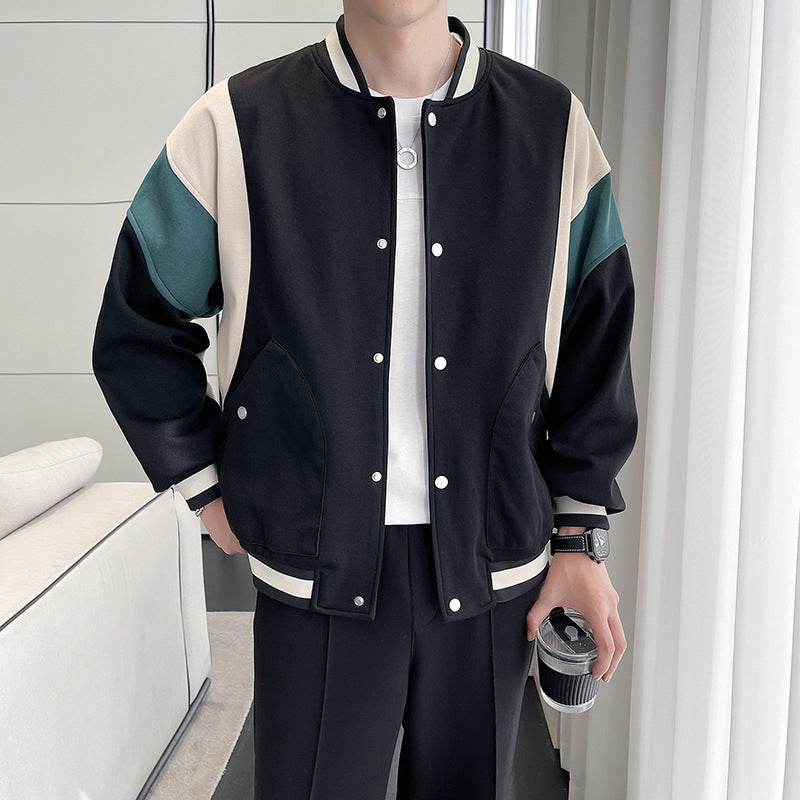 Men's Youth Stand Collar Stitching Casual Cotton Baseball Uniform Jacket Coat - MYLUXURY LANE ENTERPRISE