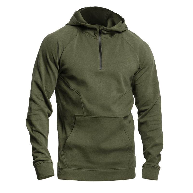 Cross-border Ebay New Long Sleeve Sweater Leisure Pullover Hooded Half Zipper Block Brushed Hoody Men - MYLUXURY LANE ENTERPRISE