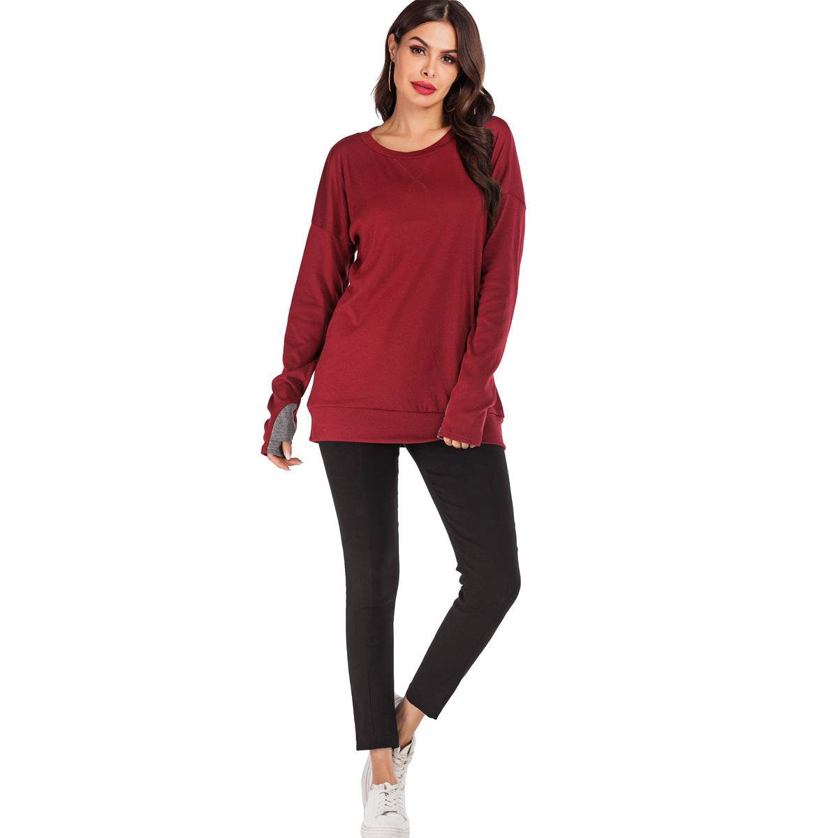 Women's Fashion Pullover Round Neck Long Sleeve - MYLUXURY LANE ENTERPRISE