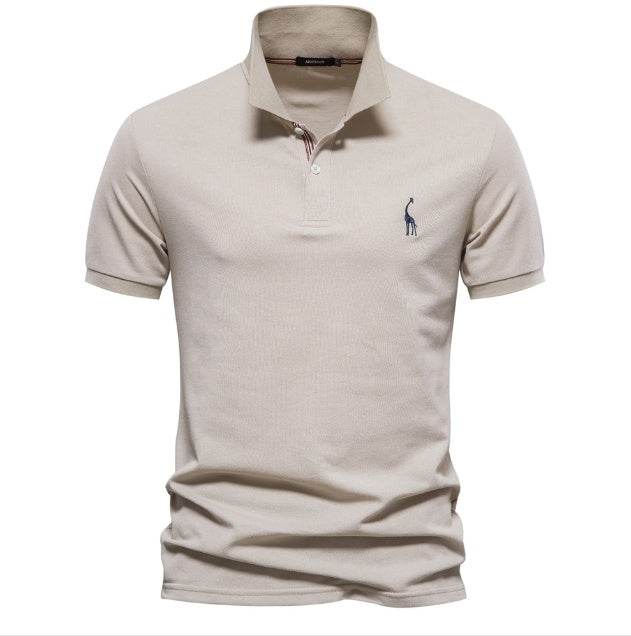 Deer Embroidered Men's T-shirt Solid Color Polo Collar Basic Style Short-sleeved Shirt Men - MYLUXURY LANE ENTERPRISE