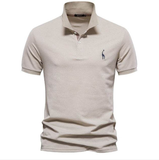 Deer Embroidered Men's T-shirt Solid Color Polo Collar Basic Style Short-sleeved Shirt Men - MYLUXURY LANE ENTERPRISE