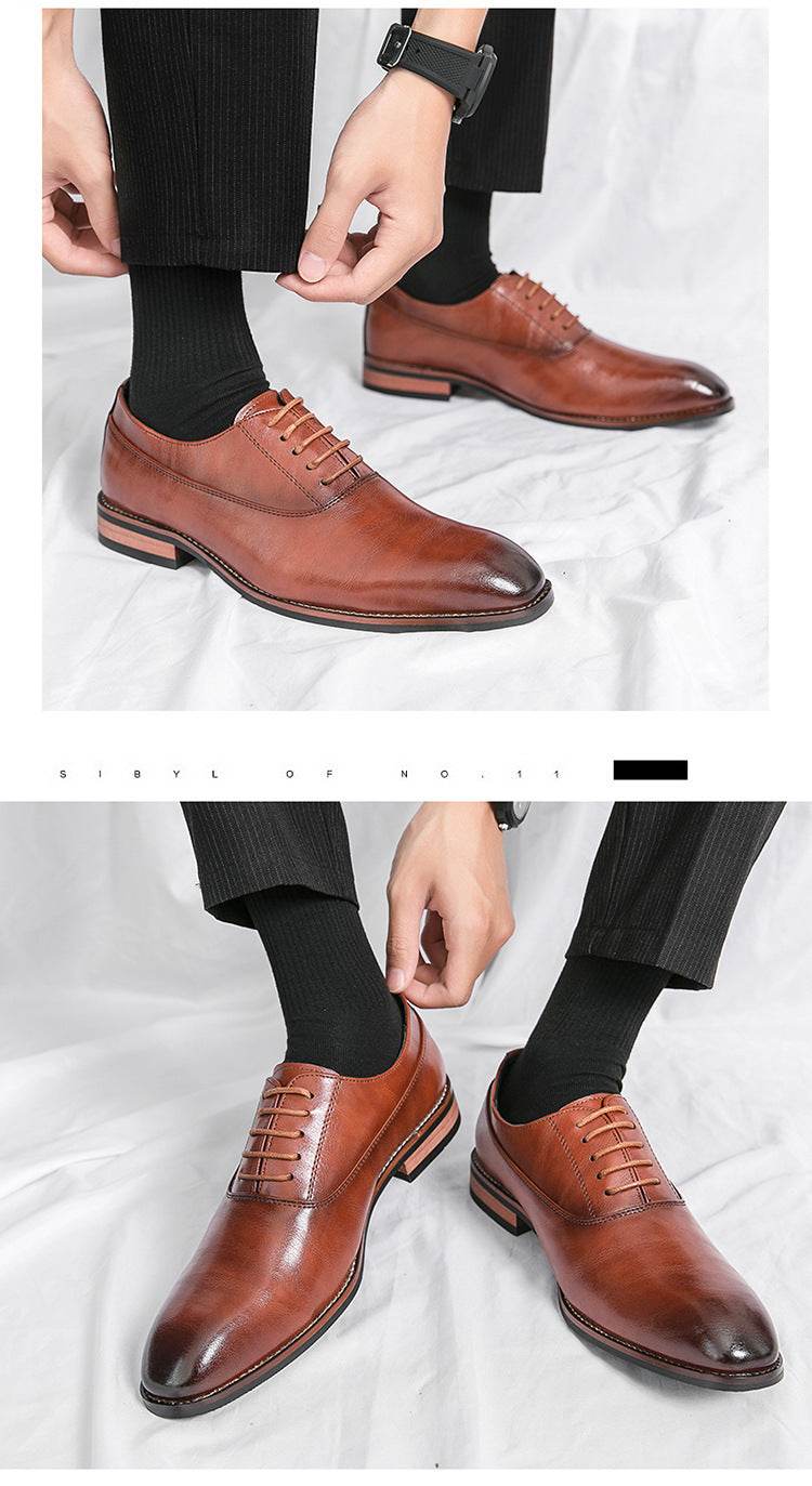 Men's Formal Leather Lace-up Rubber Sole Business Men's Shoes Gentleman - MYLUXURY LANE ENTERPRISE