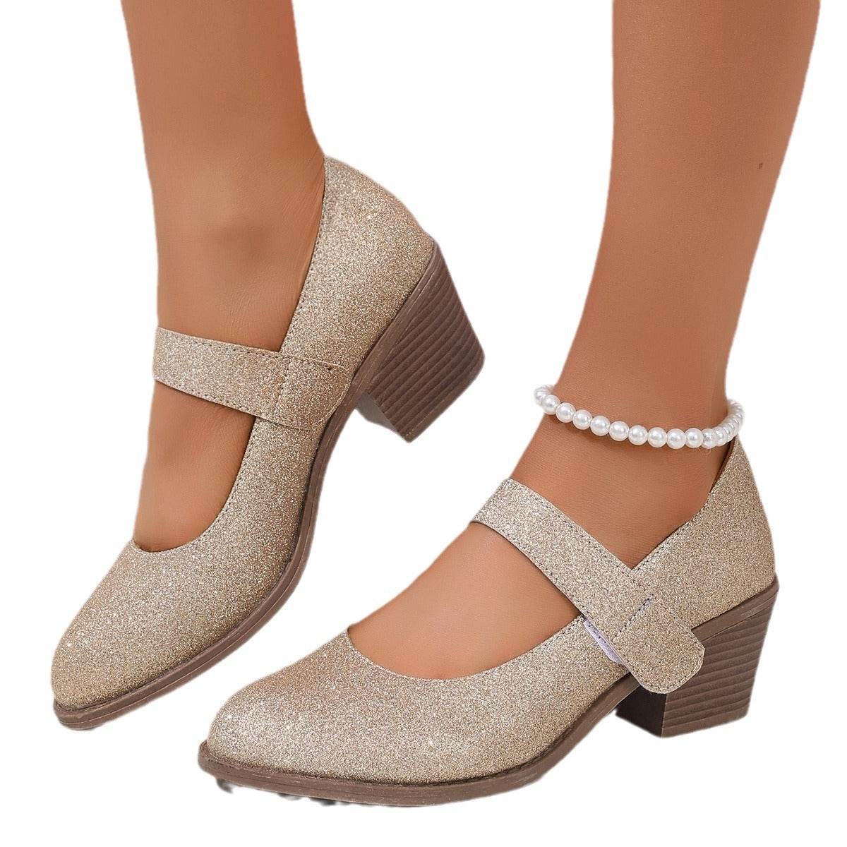 Gold Velcro Simple And Convenient Women's Pumps High Heel - MYLUXURY LANE ENTERPRISE