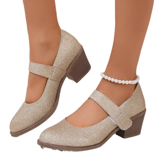 Gold Velcro Simple And Convenient Women's Pumps High Heel - MYLUXURY LANE ENTERPRISE