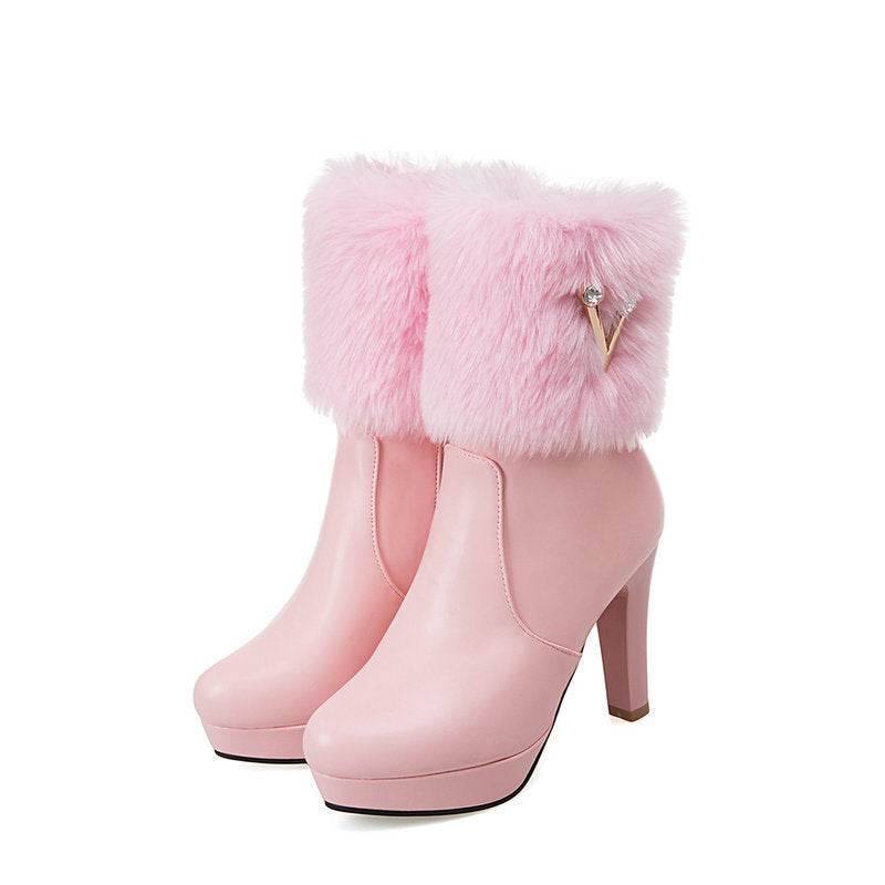 Autumn And Winter Short Boots Snow Female Buskin Female Boots Chunky Heel Booties - MYLUXURY LANE ENTERPRISE