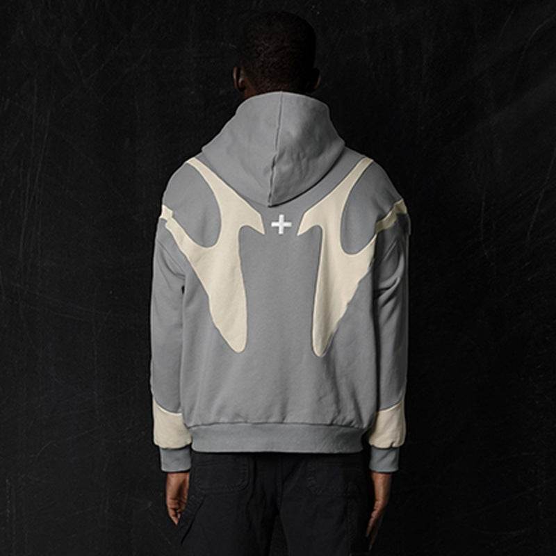 Pattern Stitching Trendy Hooded Cardigan Zipper Sweater - MYLUXURY LANE ENTERPRISE