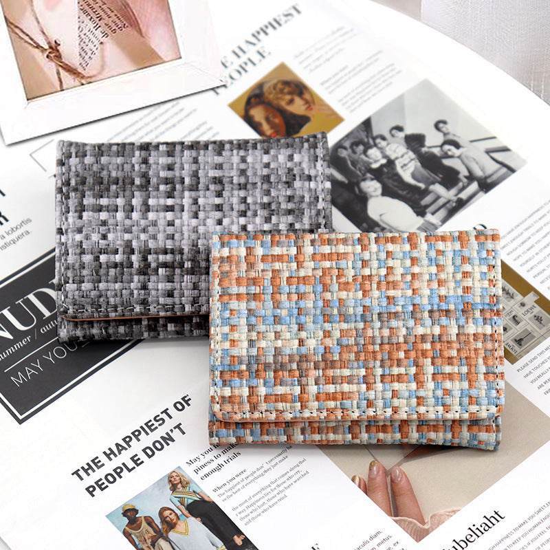New Straw PU Folding Wallet Women's Mini Ultra-thin Fashion All-matching - MYLUXURY LANE ENTERPRISE