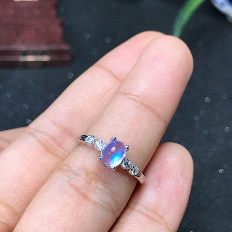 Inlaid Natural Blue Silver Moonstone Ring - MYLUXURY LANE ENTERPRISE