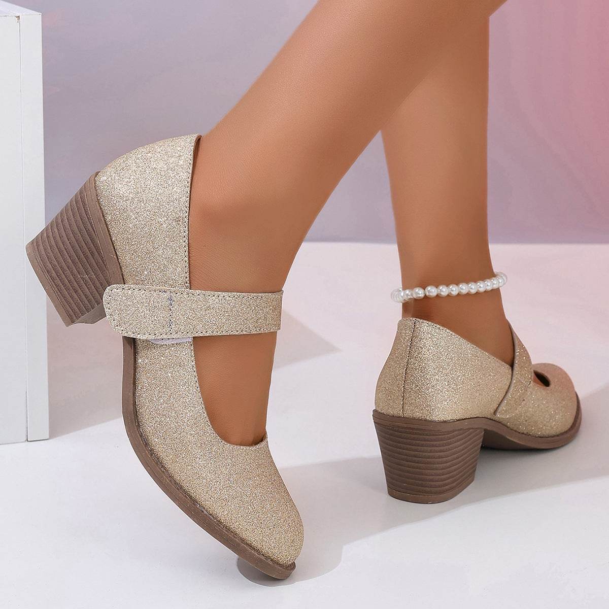Gold Velcro Simple And Convenient Women's Pumps High Heel - MYLUXURY LANE ENTERPRISE