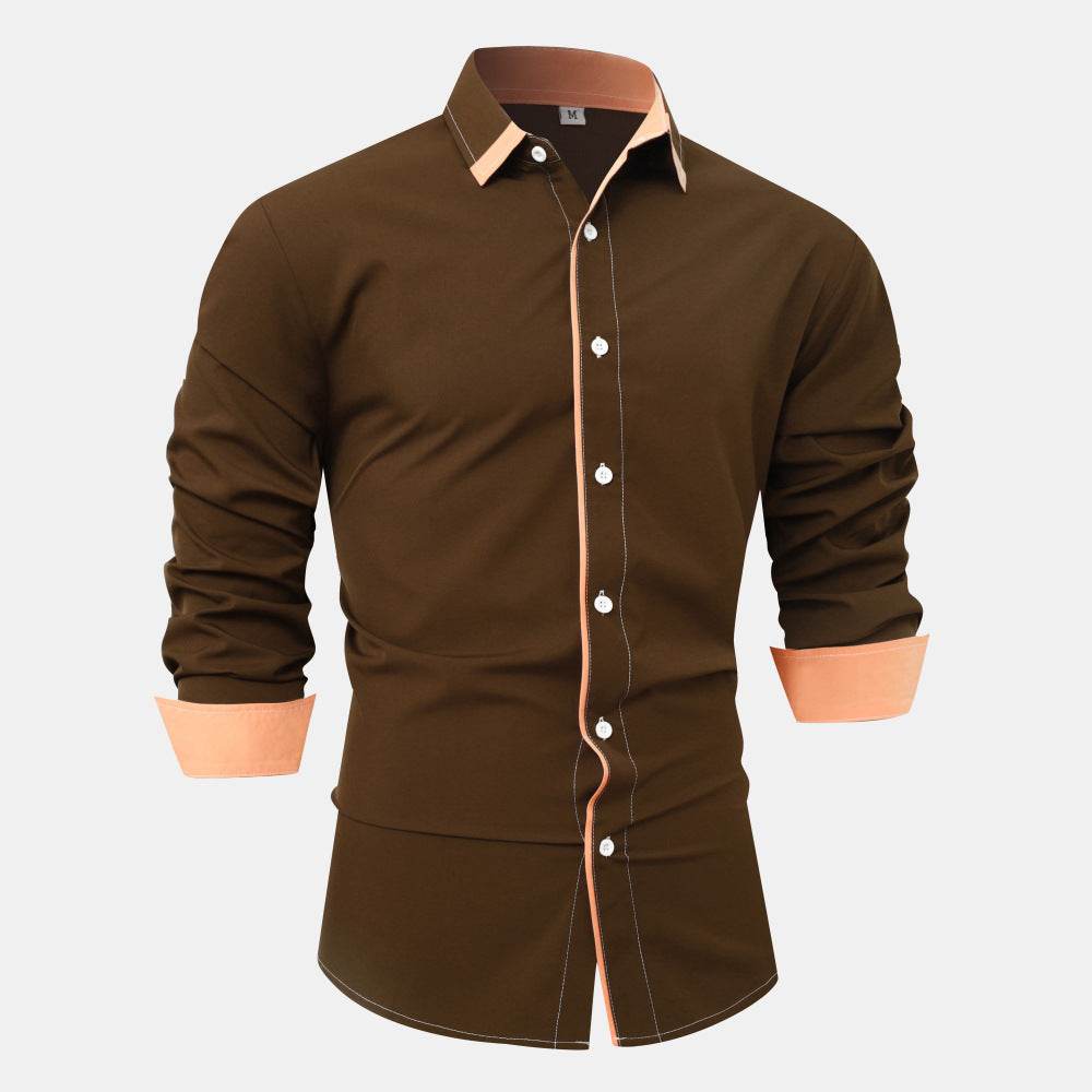 Fashion Solid Color Stitching Contrast Color Casual Long Sleeve Men's Shirt - MYLUXURY LANE ENTERPRISE