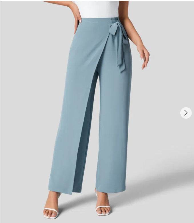 Women's High Waist Tie Side Invisible Zipper Wide Leg Pants - MYLUXURY LANE ENTERPRISE