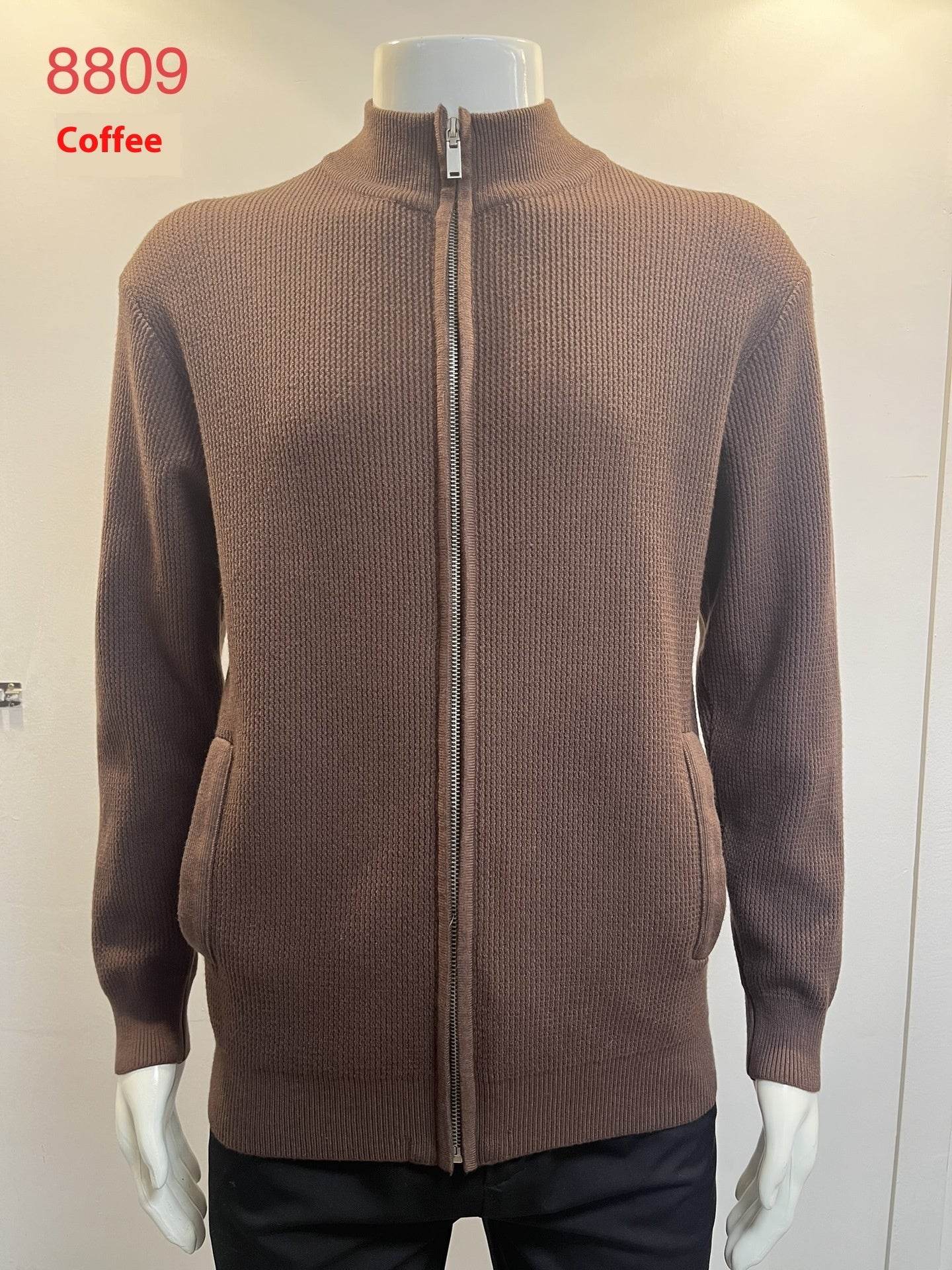 Cardigan Men's Sweater Zipper Solid Color Round Neck - MYLUXURY LANE ENTERPRISE
