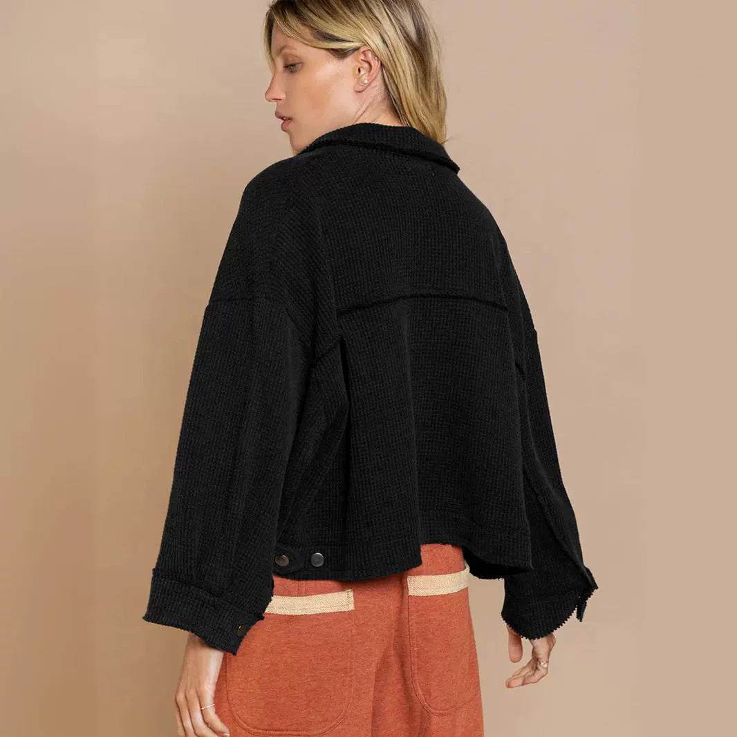 Women's Waffle Cardigan Short Top Coat - MYLUXURY LANE ENTERPRISE