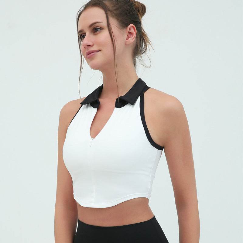 Contrast Color Lapels Zipper Quick-drying High Elastic With Chest Pad Running Yoga Jacket - MYLUXURY LANE ENTERPRISE